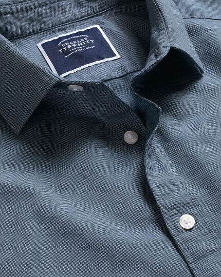 Cotton Linen Oxford Short Sleeve Shirt - Petrol Blue