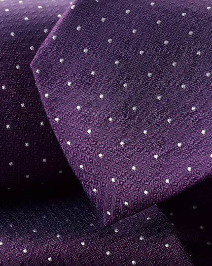 Stain Resistant Polka Dot Silk Tie - Purple