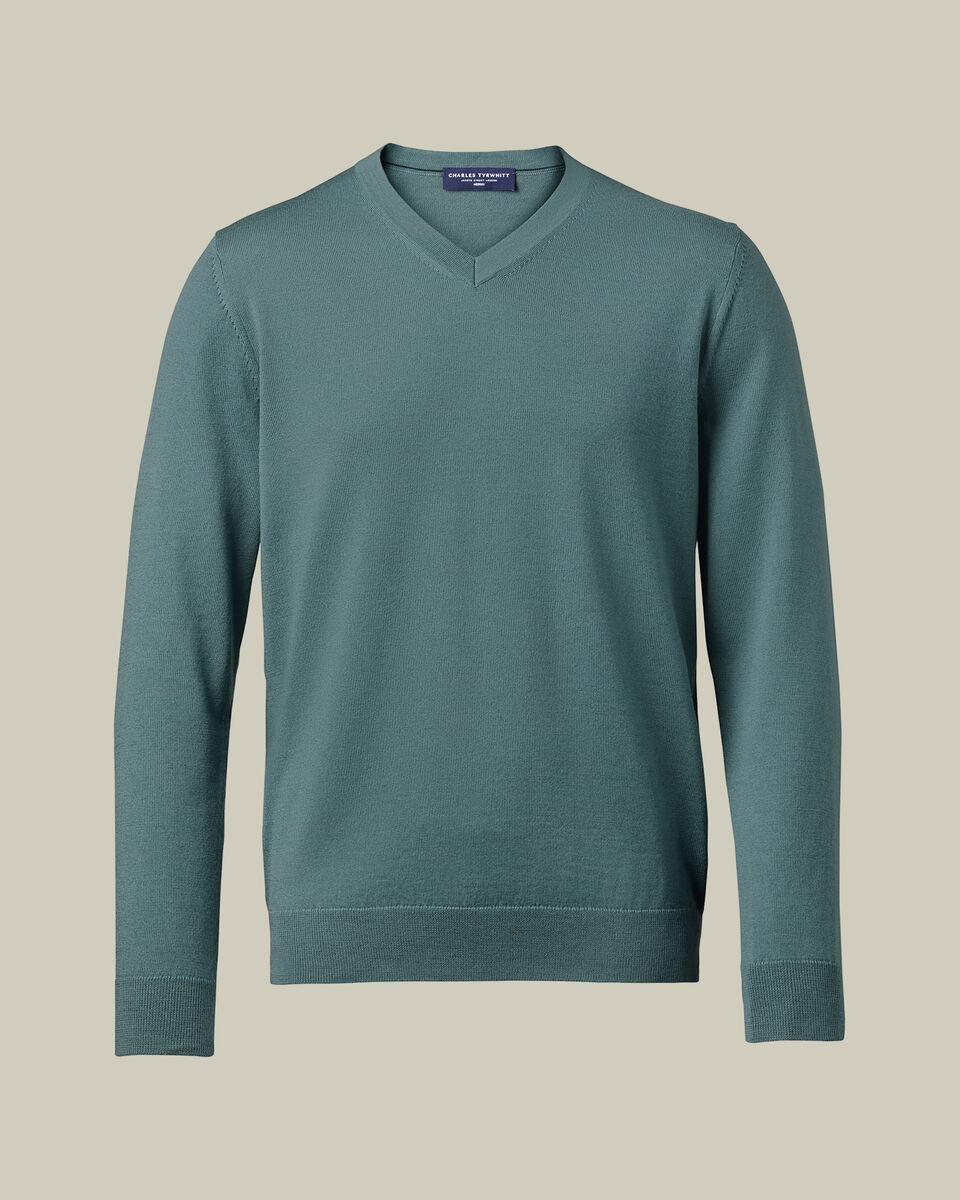 Pure Merino V-Neck Jumper - Teal Green