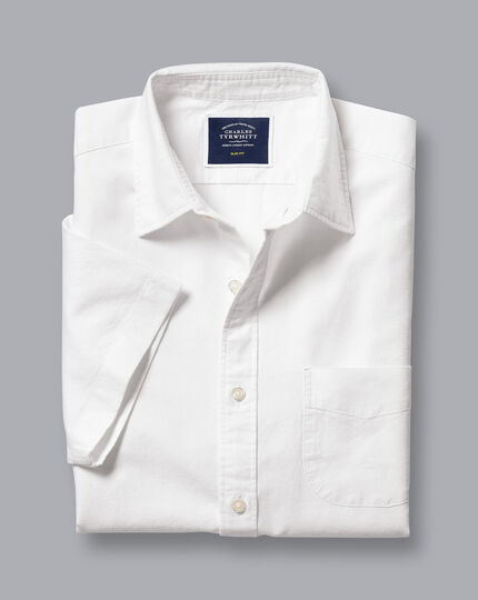 Oxford-Kurzarmhemd aus Baumwoll und Leinen - Weiß