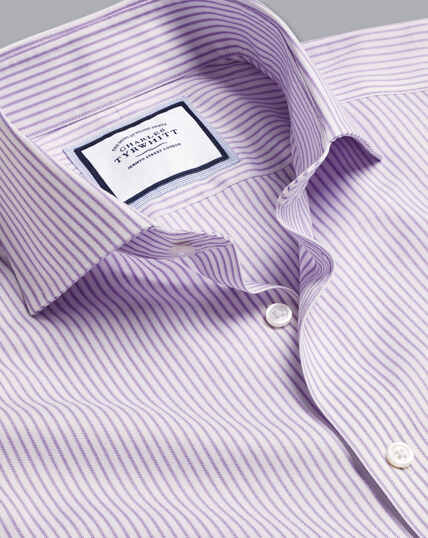 Spread Collar Non-Iron Twill Stripe Shirt - Mauve Purple