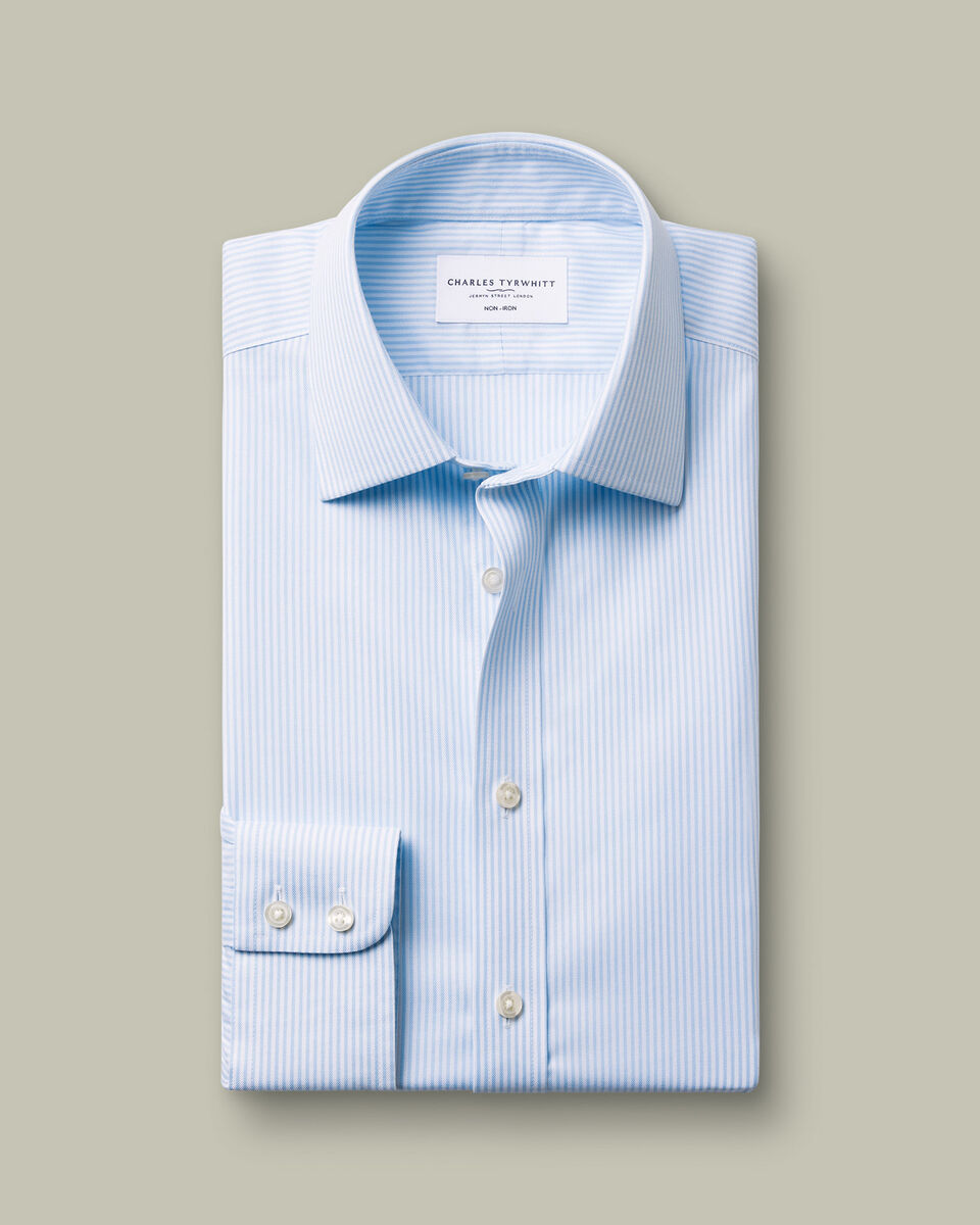 B&uuml;gelfreies Twill-Hemd mit Bengal-Streifen&nbsp;- Hellblau