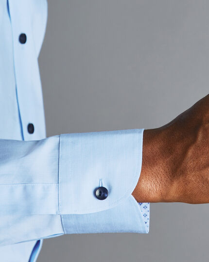 Semi-Spread Collar Twill Printed Trim Shirt - Sky Blue