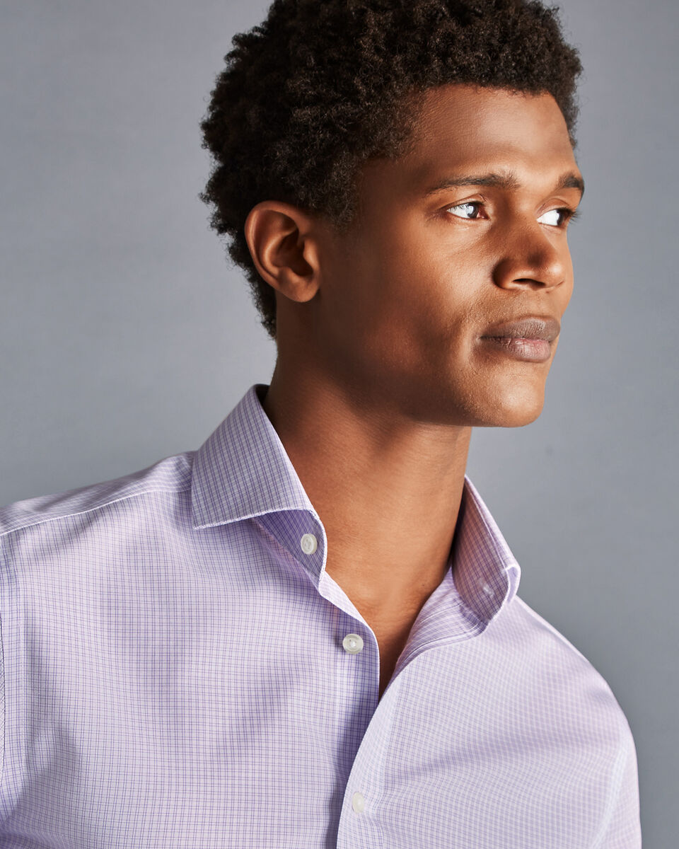 Bügelfreies Hemd mit Haifischkragen und Karos - Lila