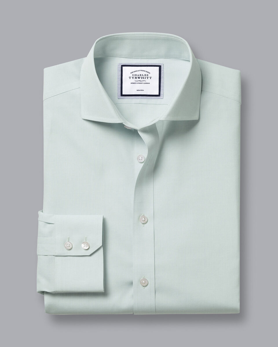 Cutaway Collar Non-Iron Poplin Shirt - Aqua Green | Charles Tyrwhitt