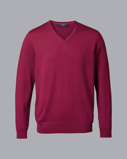 Merino V-Neck Sweater - Cherry Pink