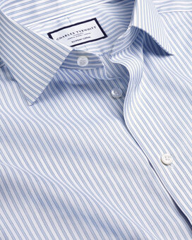 Semi-Spread Collar Egyptian Cotton Stripe Shirt - Sky Blue