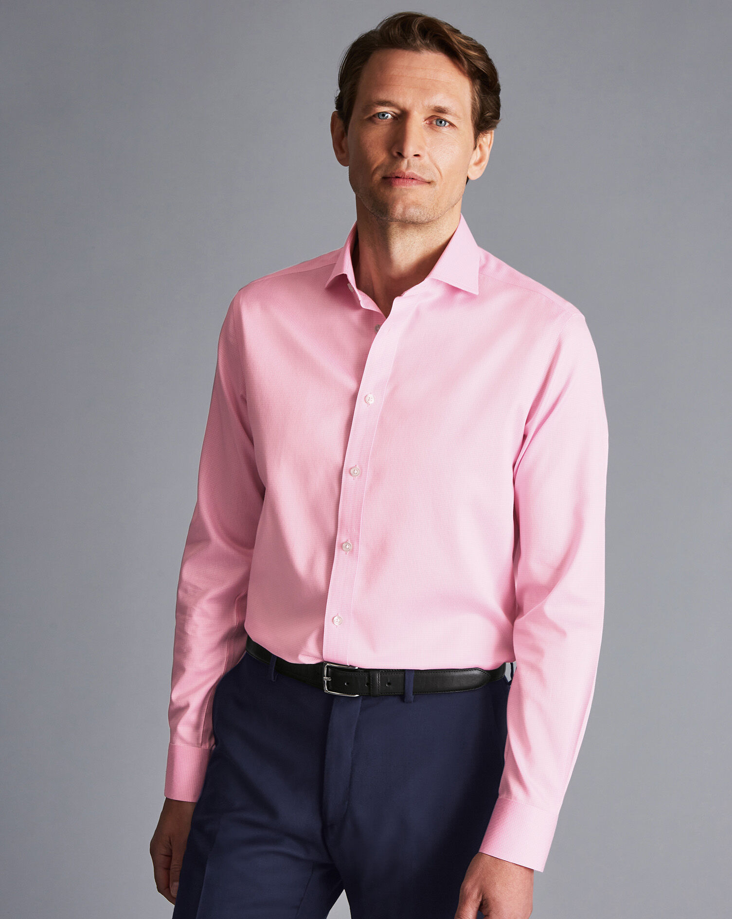 Non-Iron Twill Puppytooth Shirt - Pink 