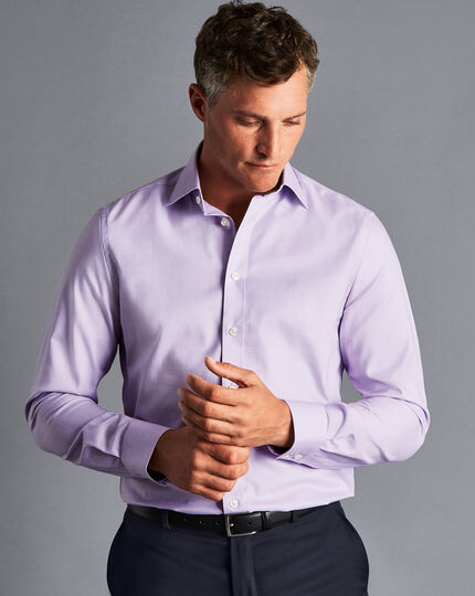 Semi-Cutaway Collar Egyptian Cotton Twill Prince of Wales Check Shirt - Lilac Purple