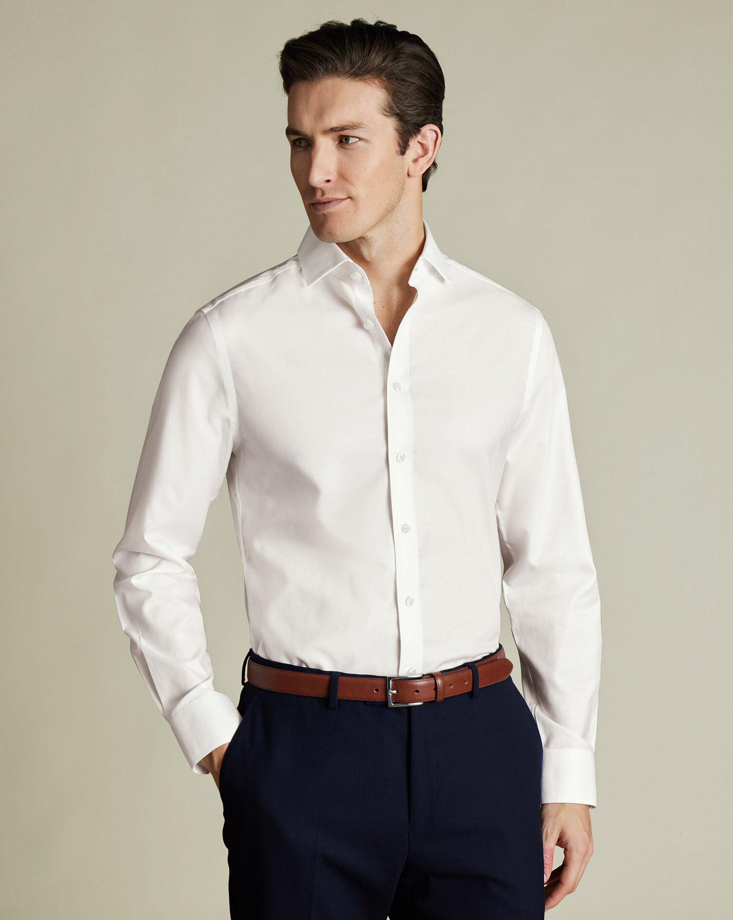 Spread collar Non-Iron Twill Shirt - Ivory