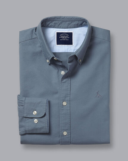 Button-Down Collar Washed Oxford Shirt - Mid Grey