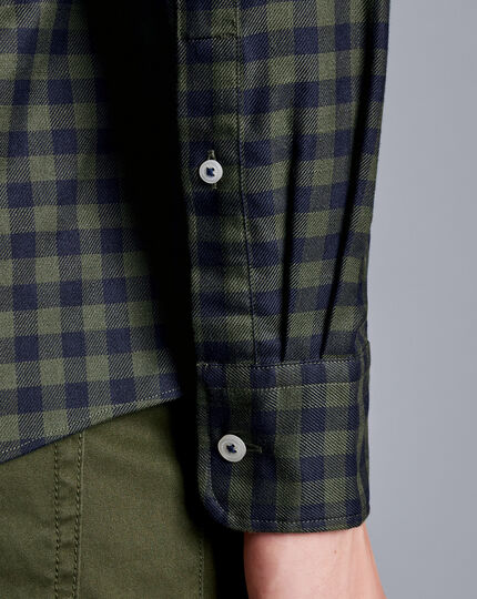 Button-Down Collar Non-Iron Twill Gingham Shirt - Olive Green