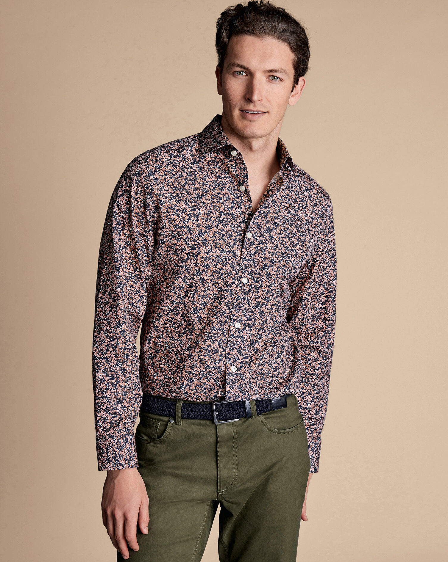 Made With Liberty Fabric Floral Print Semi-Spread Collar Shirt - Pink