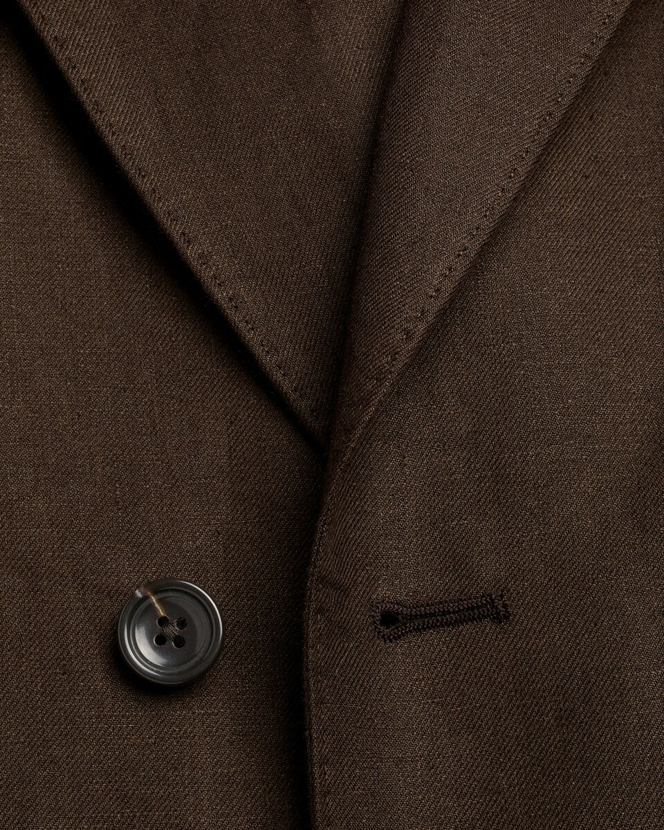 Double Breasted Pure Linen Jacket - Chocolate Brown