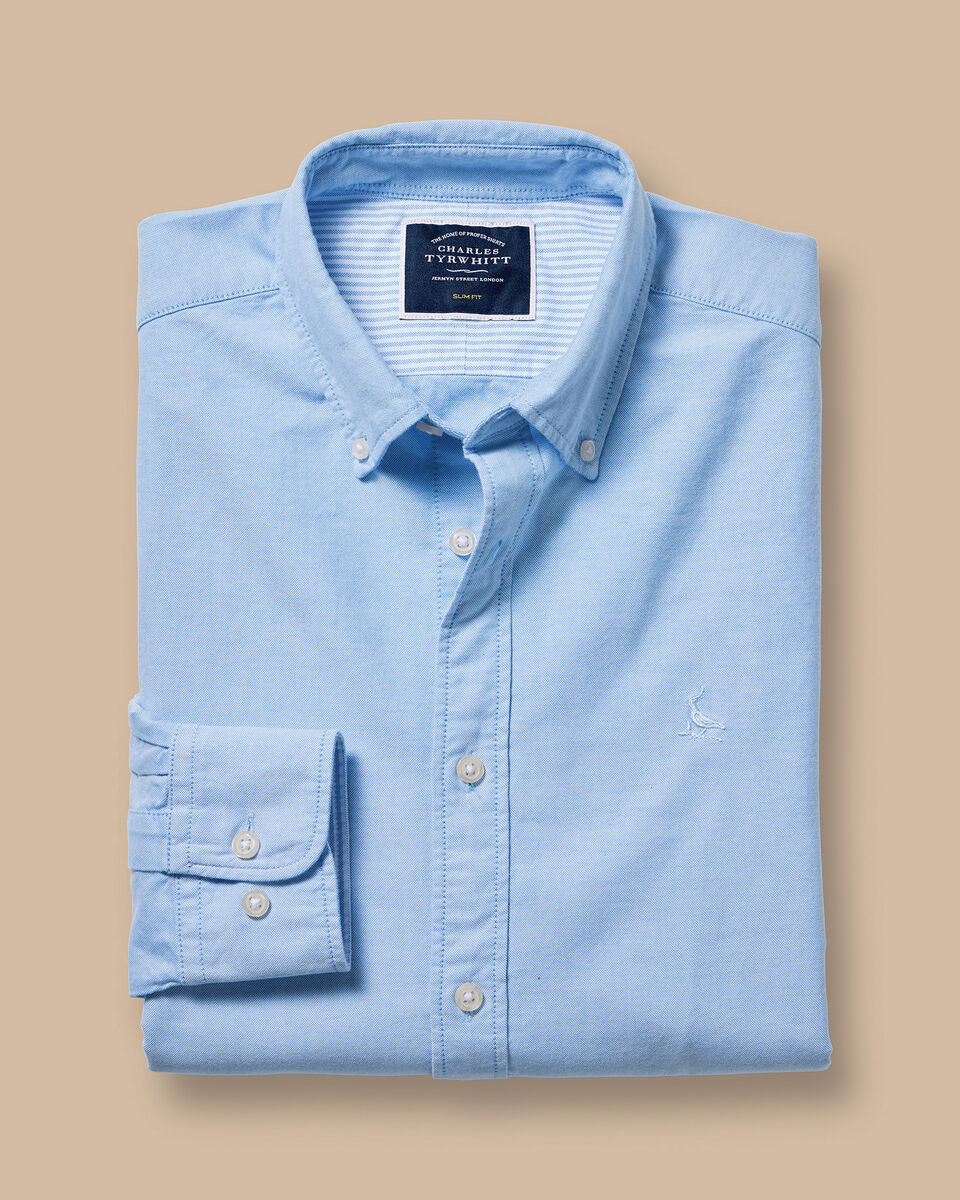 Button-Down Collar Stretch Washed Oxford Shirt - Sky Blue | Charles ...