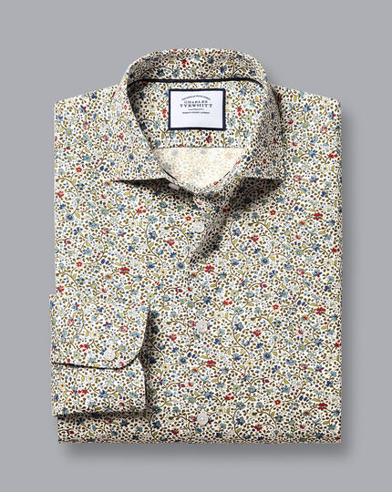 Made with Liberty Fabric Floral Print Semi-Spread Collar Shirt - Olive Green