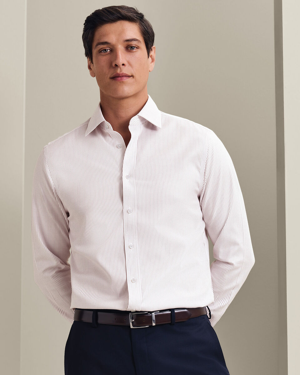 Non-Iron Twill Stripe Shirt - Burgundy