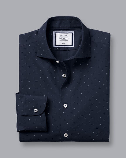 Semi-Spread Collar Non-Iron Spot Print Shirt - Navy