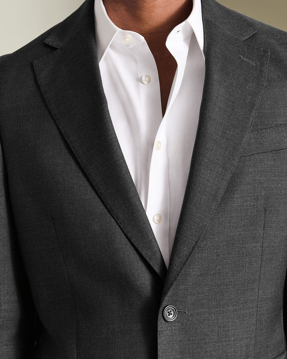 Veste De Costume En Serg&eacute; Naturellement Extensible - Gris Anthracite