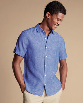 Pure Linen Short Sleeve Shirt  - Cobalt Blue