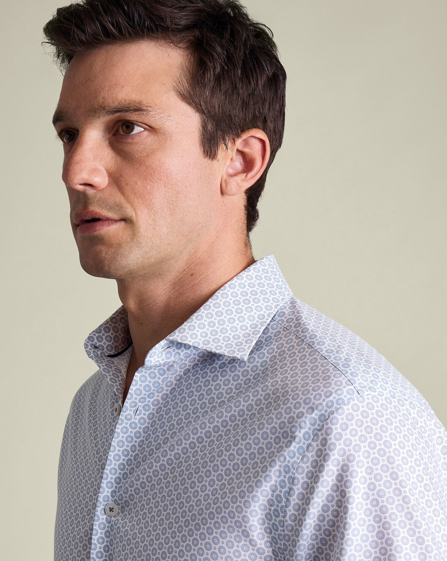 Non-Iron Stretch Print Shirt - Dark Blue