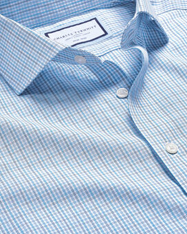Cutaway Collar Non-Iron Fine Line Check Shirt -Ocean Blue 