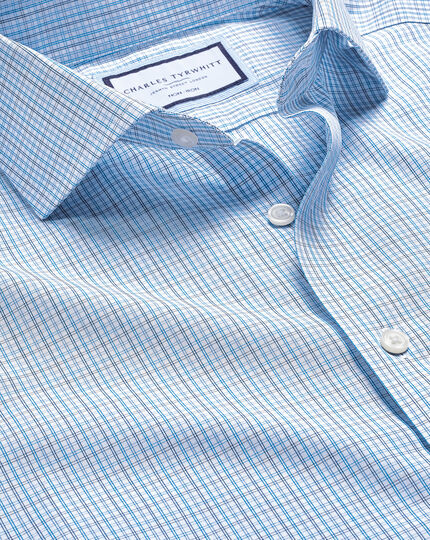 Spread Collar Non-Iron Fine Line Check Shirt - Ocean Blue