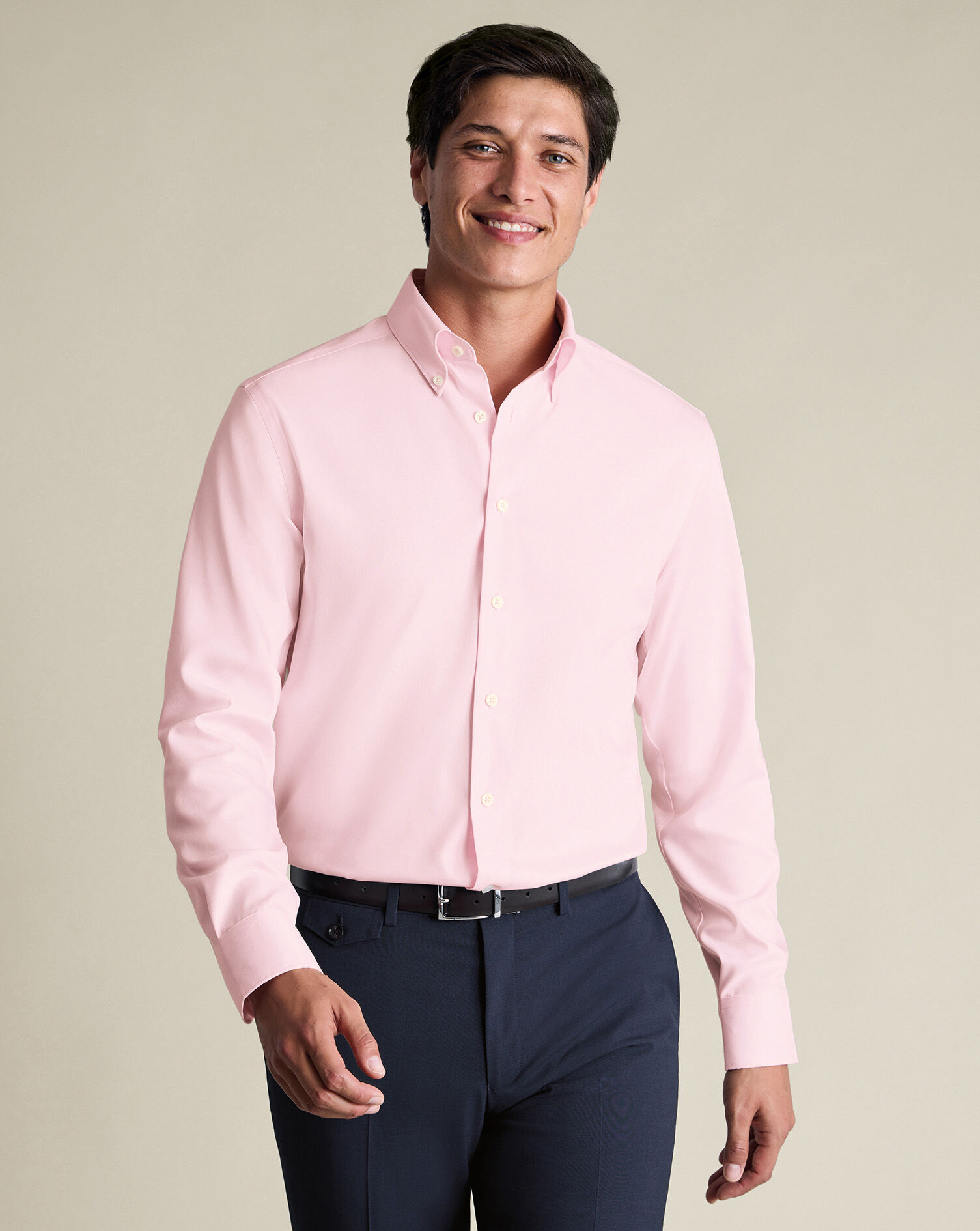 Non-Iron Stretch Pinpoint Oxford Shirt – Light Pink | Charles