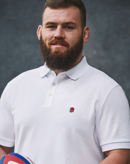 England Rugby Long Sleeve Pique Polo - White