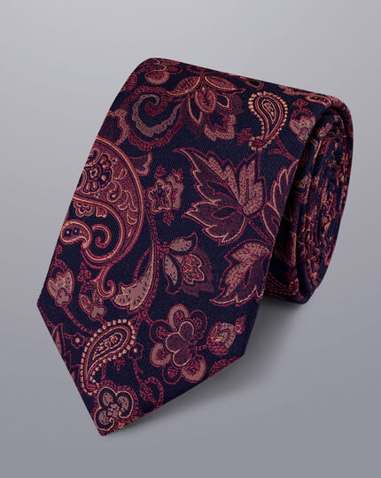 Krawatte aus Seide mit Paisleymuster - Marineblau & Dunkelrosa