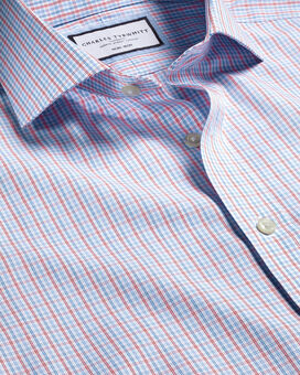 Spread Collar Non-Iron Fine Line Check Shirt - Red