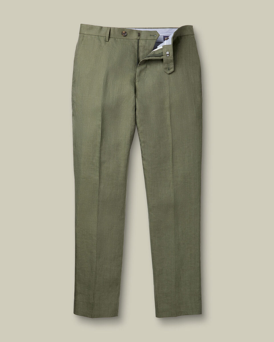 Pure Linen Trousers &ndash; Olive Green