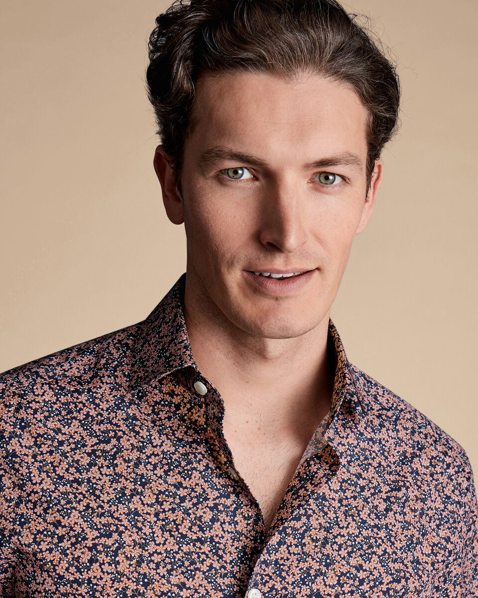 Made With Liberty Fabric Floral Print SemiSpread Collar Shirt Pink Charles Tyrwhitt