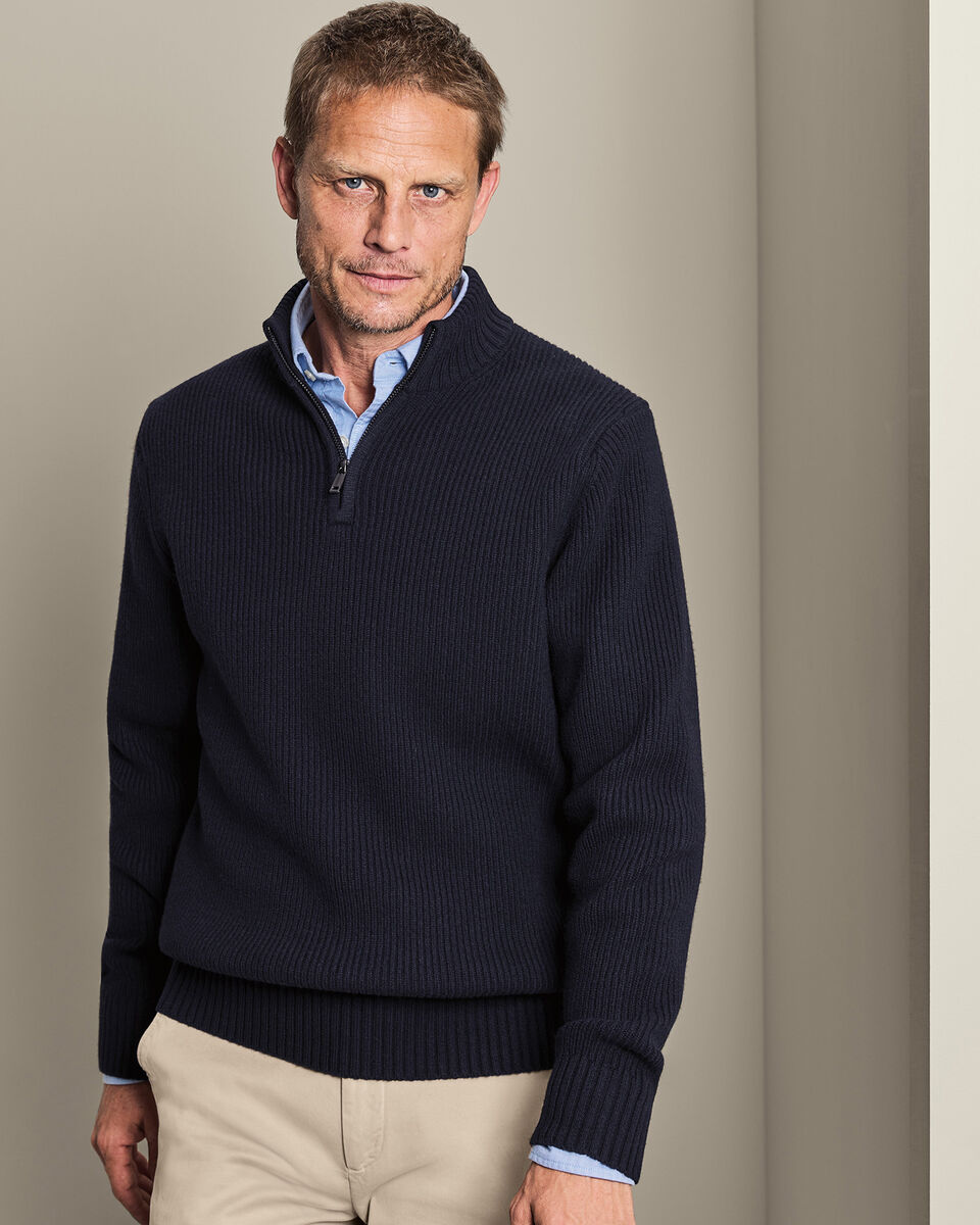 Dikke Jumper Met Hals Met Rits Van Pure Merinowol - Marineblauw