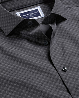 Semi-Spread Collar Medallion Print Non-Iron Shirt - Charcoal Grey | Charles  Tyrwhitt | V-Shirts