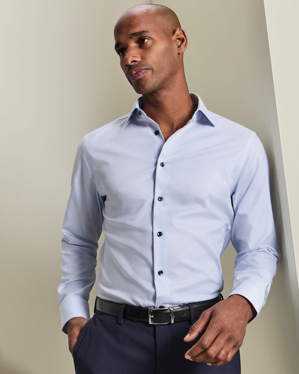 Non-Iron Stretch Printed Trim Shirt - Sky Blue