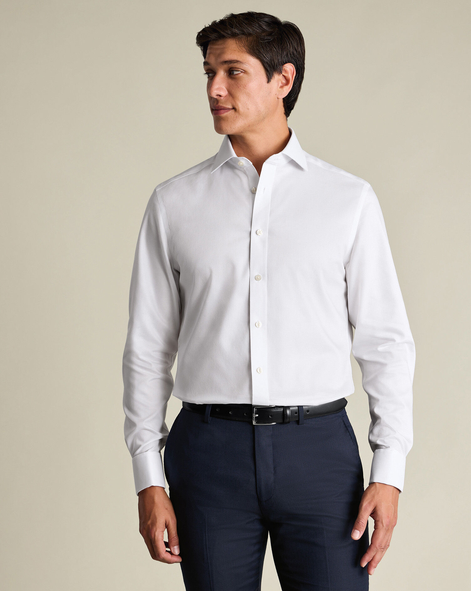 Non-Iron Stretch Greenwich Weave Shirt - White