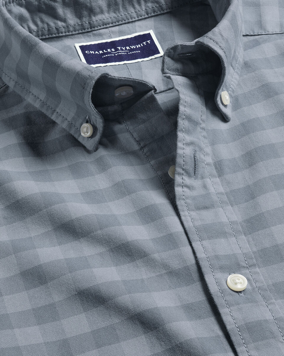 Button-Down Collar Stretch Washed Oxford Gingham Shirt - Flint Grey ...