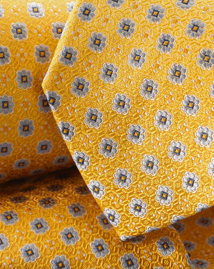 Schmutzabweisende Krawatte aus Seide mit Blumenmuster - Sonnenblumengelb