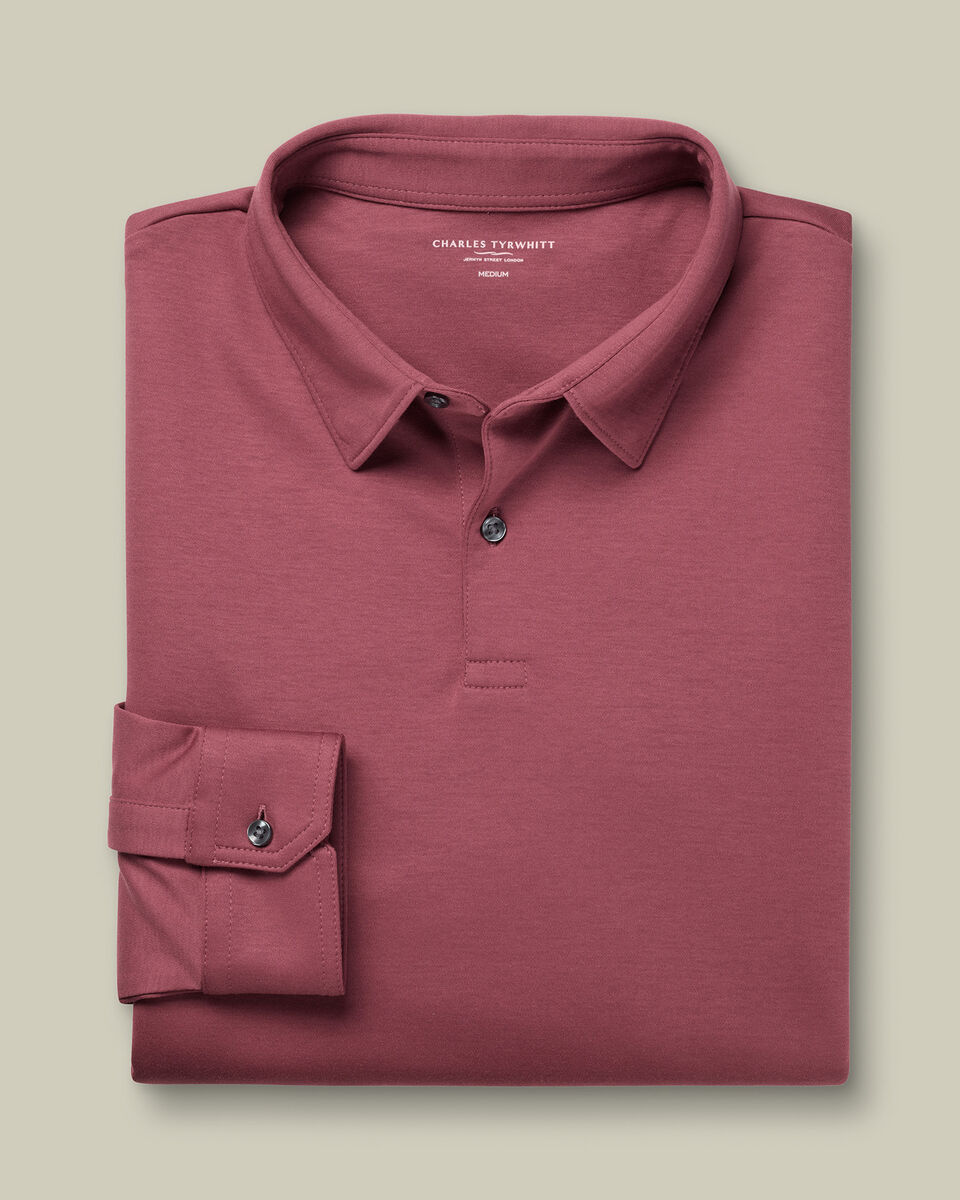 Long Sleeve Smart Cotton Polo - Dark Pink