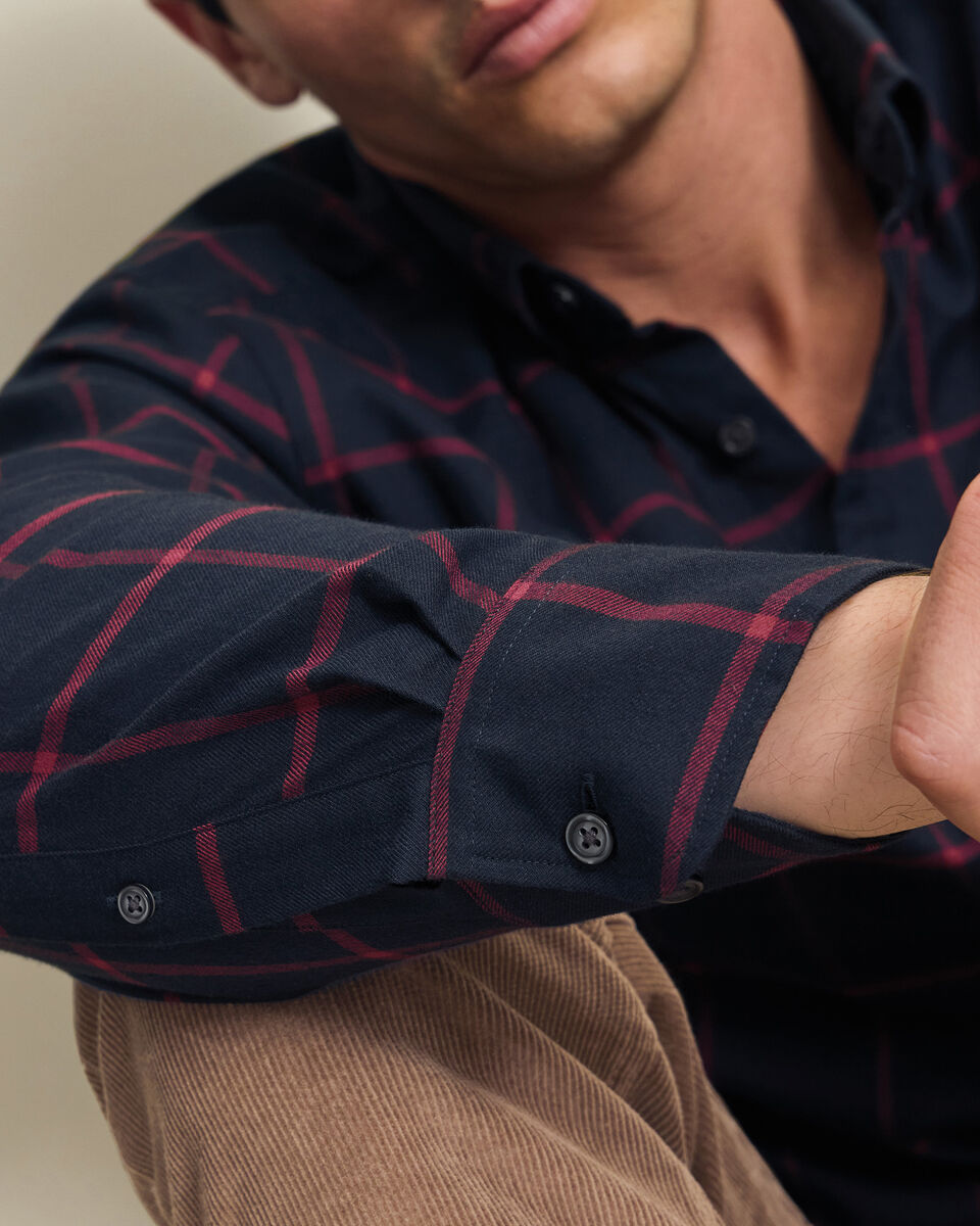 Brushed Flannel Windowpane Check Shirt - Red