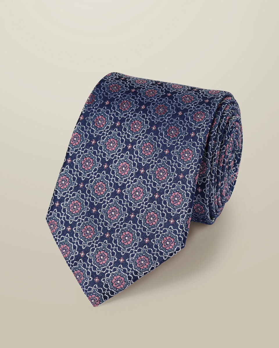 Silk Tie - Royal Blue & Pink