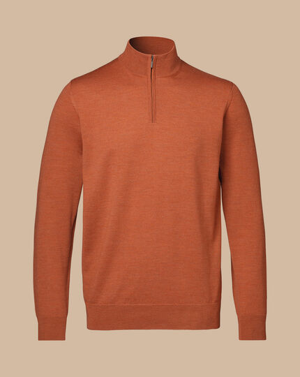 Merino Quarter Zip Sweater - Orange