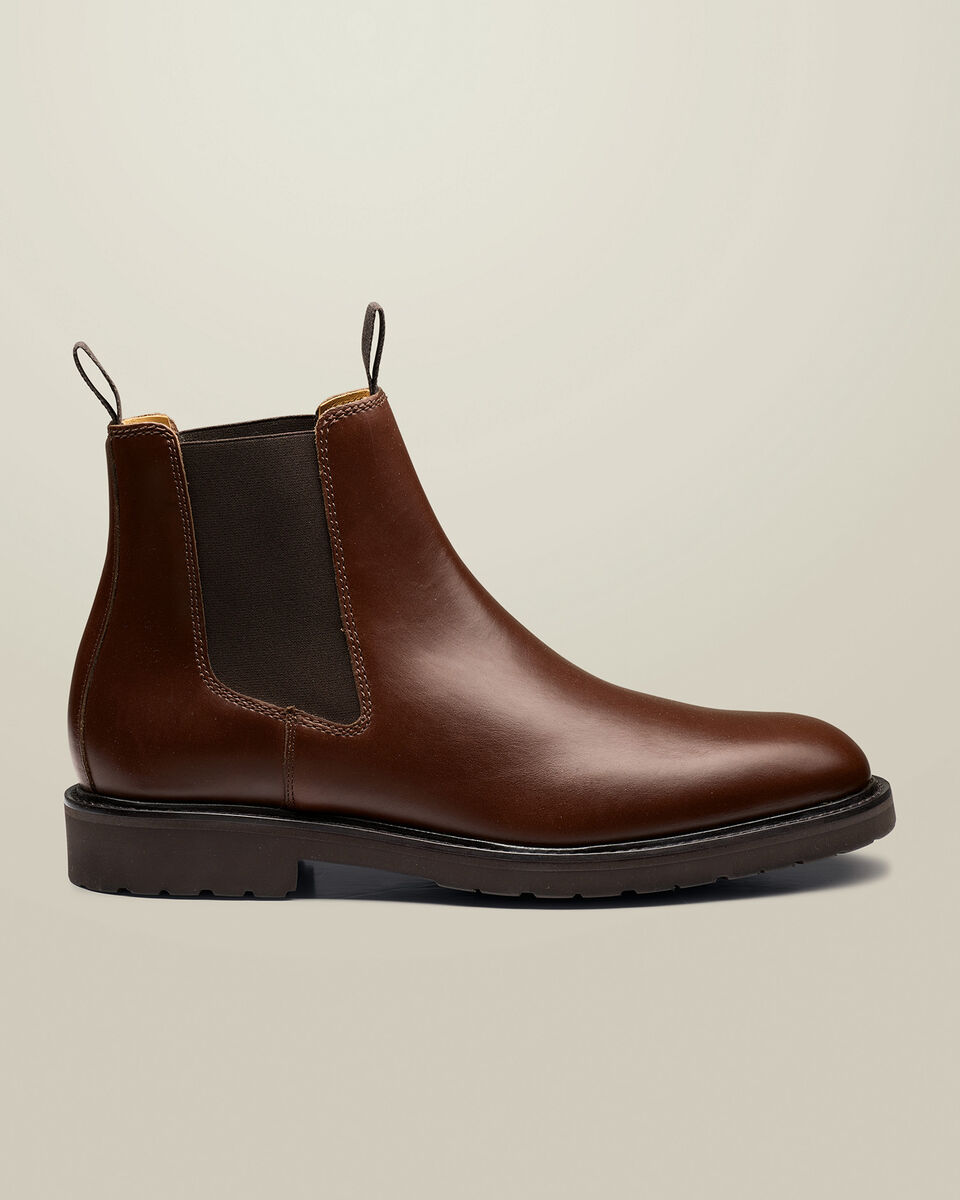 Rubber Sole Leather Chelsea Boots - Brown