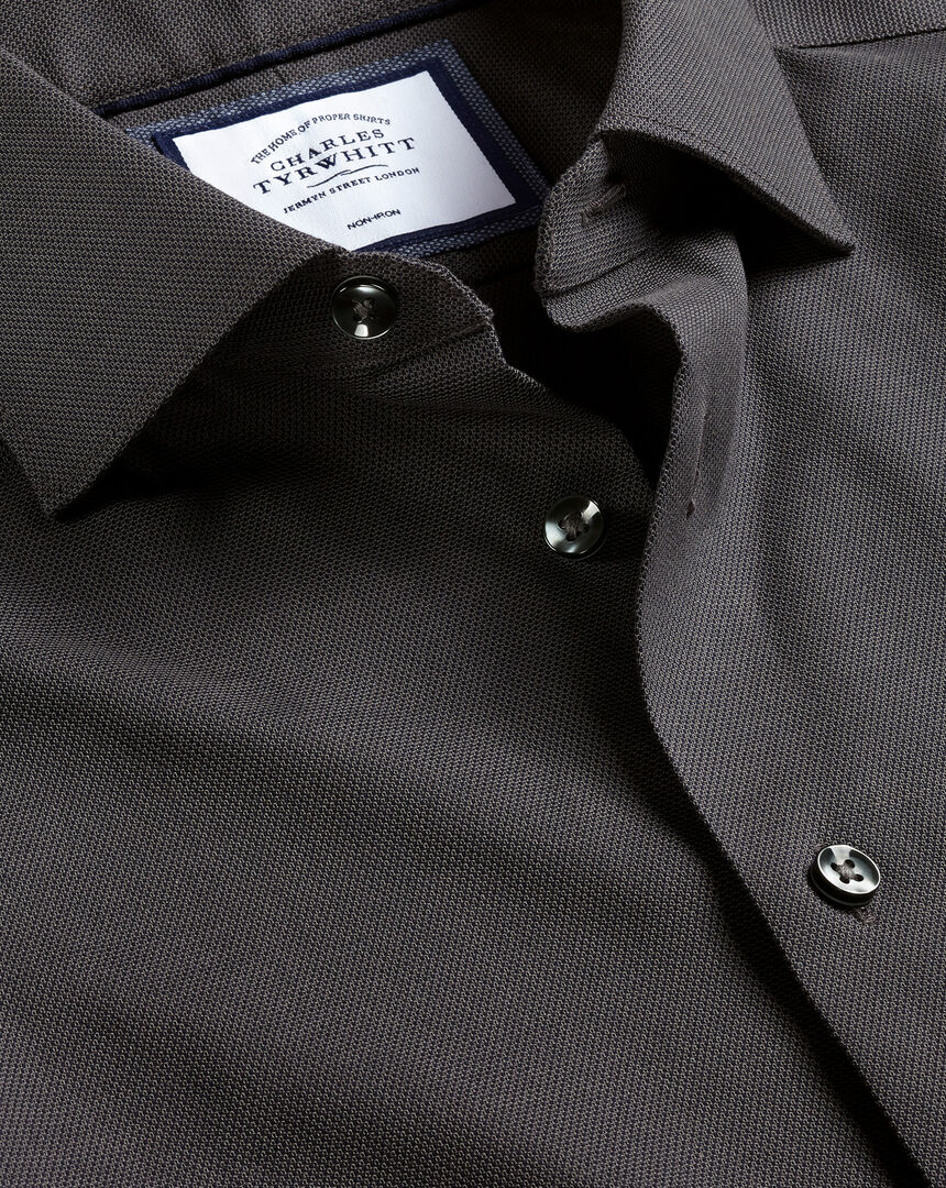 Semi-Cutaway Collar Non-Iron Stretch Texture Shirt - Charcoal Grey ...