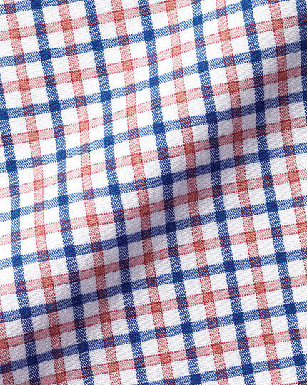 Button-Down Collar Non-Iron Stretch Poplin Check Shirt - Pink and Blue