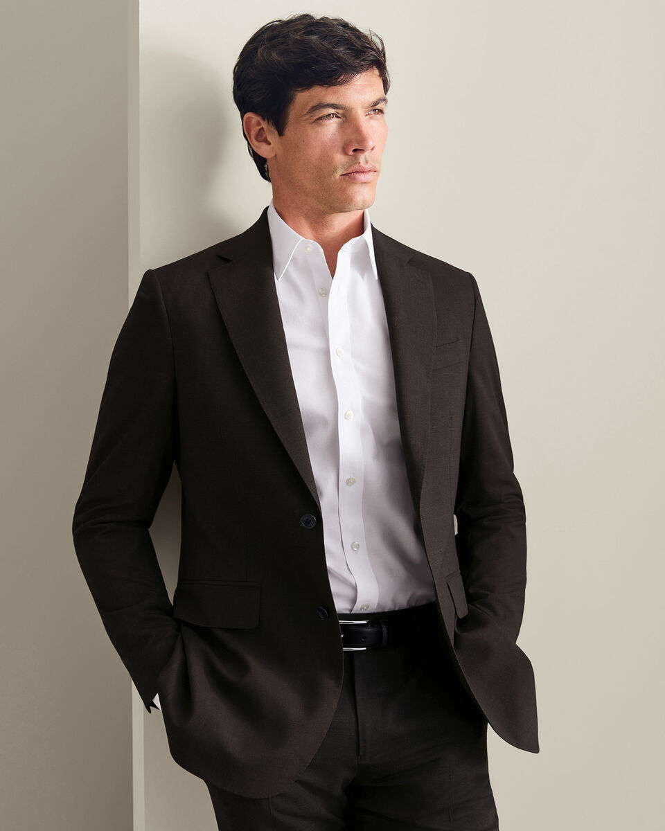 Ultimate Performance Prince of Wales Suit Jacket - Chocolate Brown