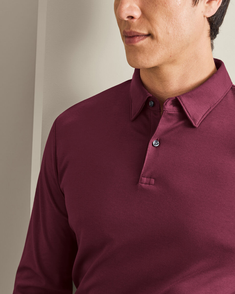 Long Sleeve Smart Cotton Polo - Wine