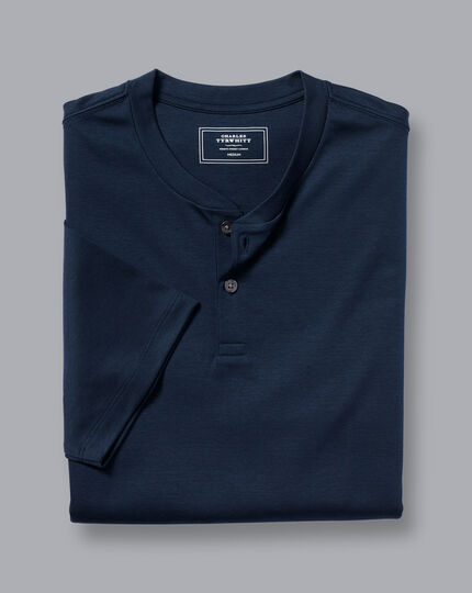 Cotton Henley T-Shirt - Navy Blue