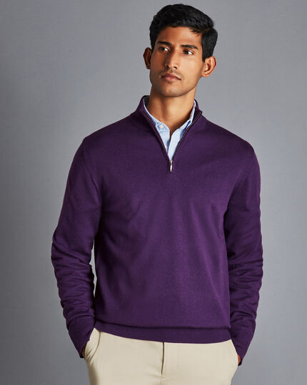Merino Zip Neck Sweater - Purple